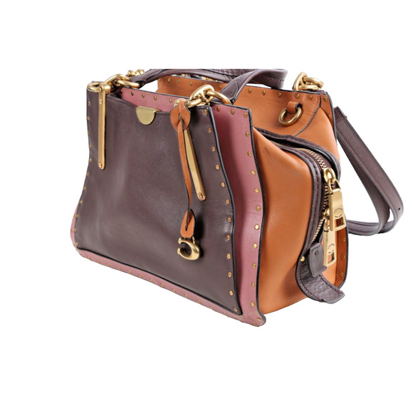 Coach Dreamer Satchel 35605 Oxblood Colorblock Rivet Leather Shoulder Bag Purse - Picture 6 of 16